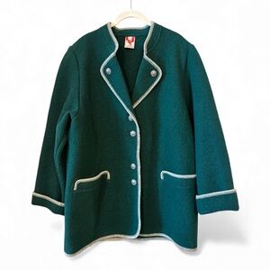 Elegance Seiler VTG  Boiled Wool Green  Sweater Jacket Ornate Silver Buttons XL